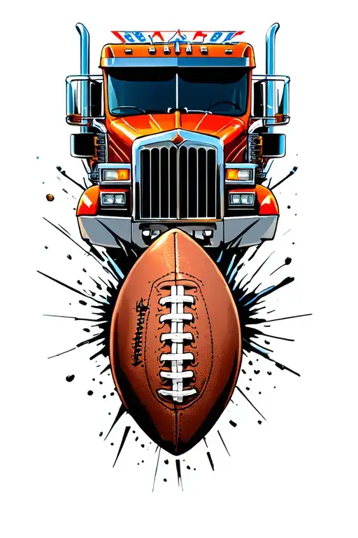 18 wheeler with 22 on the grill breaking through football tattoo design idea
