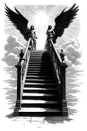 stairway to heaven walking up stairs angels sun rays clouds heaven gate at the top of the stairs  tattoo design idea