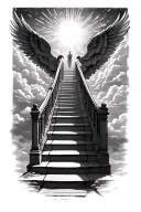 stairway to heaven walking up stairs angels sun rays clouds heaven gate at the top of the stairs  tattoo design idea