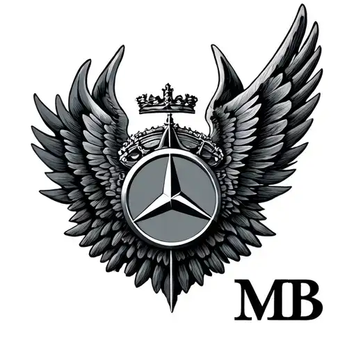Mercedes Benz logo with wings spread, replace the logo with the letters MB tattoo design idea