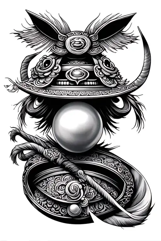 samurai pearls tattoo design idea