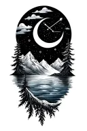 alaska mountains, ocean, full moon, big dipper tattoo design idea
