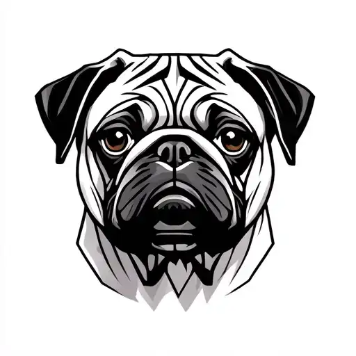 Pug Dog Face outline tattoo design idea