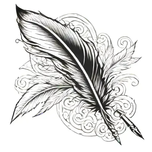 angry feather quill pen transforming tattoo design idea