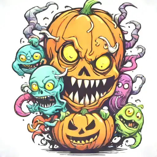 kawaii Halloween monster war tattoo design idea