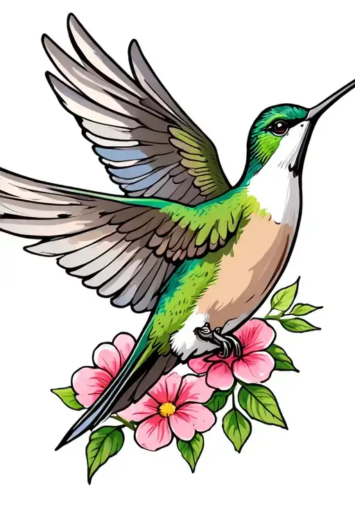 a hummingbird flying along side a dove flying tattoo design idea