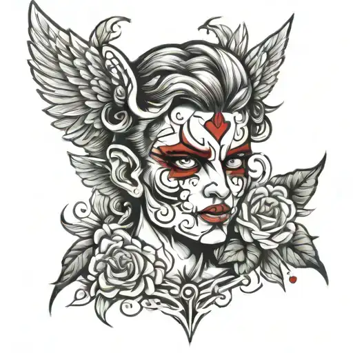 evil cupid face  tattoo design idea