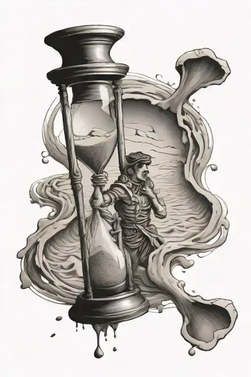 Antique hourglass with a man trapped inside being buried by the sand tattoo design idea
