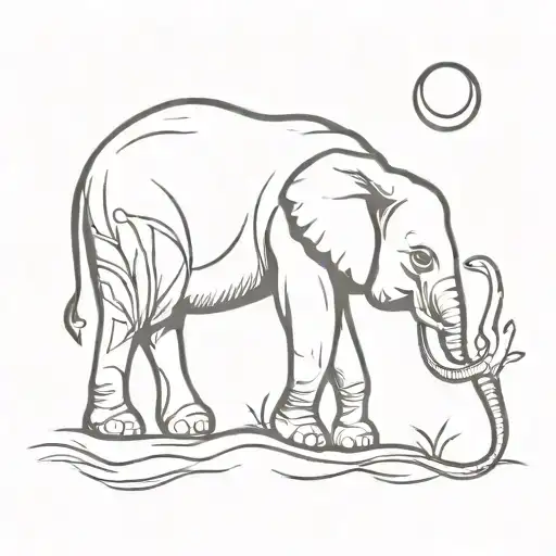 elephant and moon rising tattoo design idea