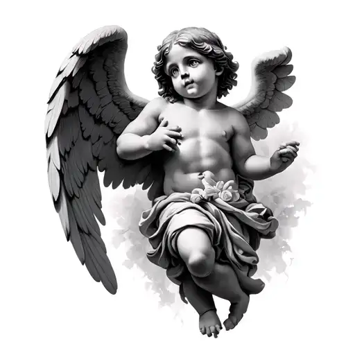black cherub angel tattoo design idea