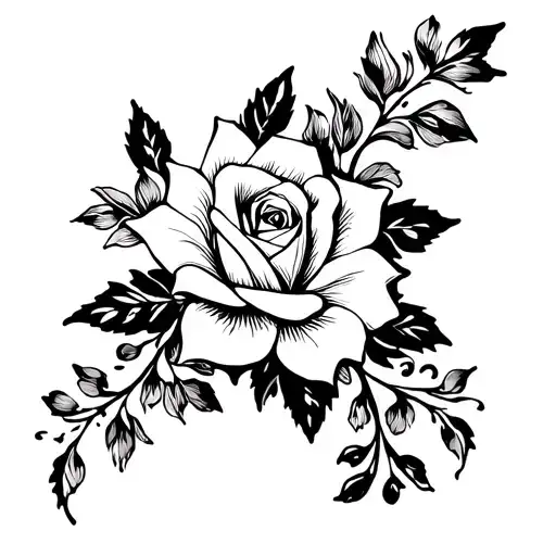 roses lilies and filigree vine intertwined tattoo design idea