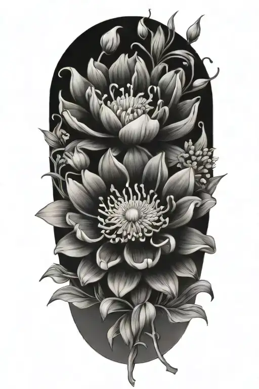 flower chrysanthemum violet lilly of the valley marigold  tattoo design idea