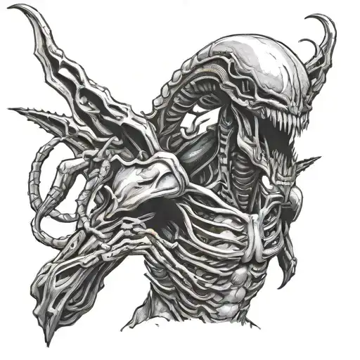 Xenomorph Queen, shows the middle finger tattoo design idea