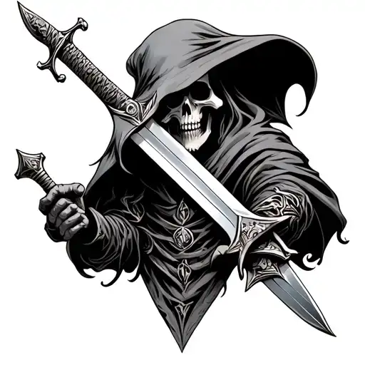 grimreaper holding sword tattoo design idea