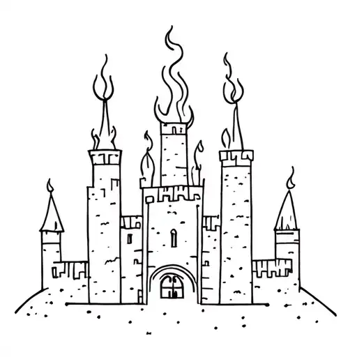 castle with the flames of two candles joining together tattoo design idea
