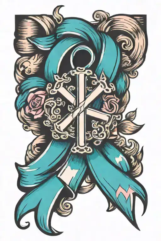 breast cancer ribbon and cervical cancer ribbon and lung cancer ribbon  tattoo design idea