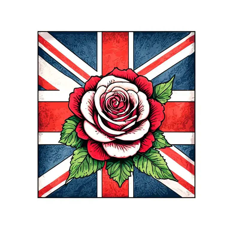 tudor rose and union jack flag tattoo design idea