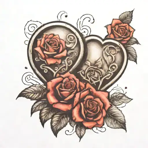 2 sketchy joined heart shapes Crying realistic teardrops filled with tiny feetprints surrounded by realistic roses  tattoo design idea