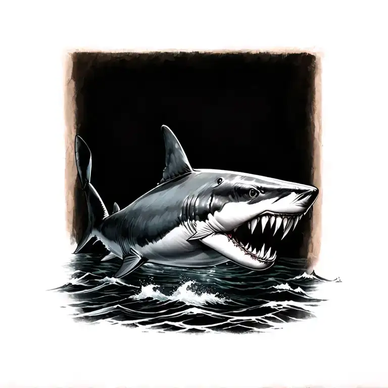 A simple outline of a menacing white shark tattoo wraped around the foot tattoo design idea