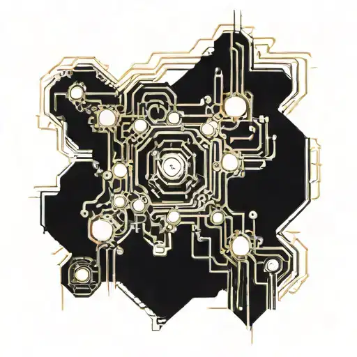 "Create a tattoo stencil design that integrates intricate computer circuit patterns. tattoo design idea