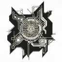 "Create a tattoo stencil design that integrates intricate computer circuit patterns. tattoo design idea