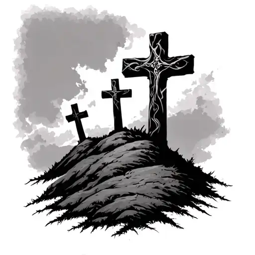 3 Crosses On A Hill tattoo design idea