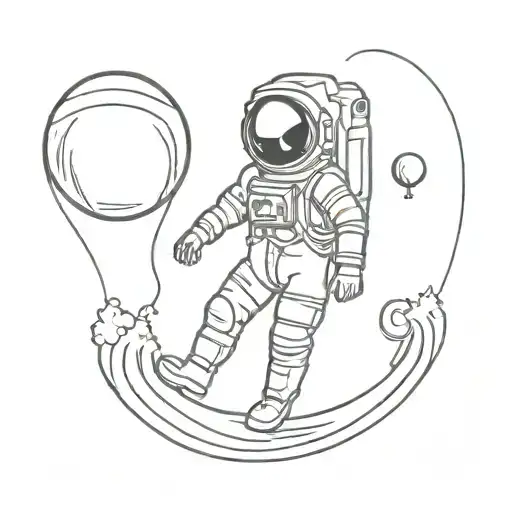 female Astronaut with Saturn Balloon tattoo design idea