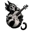 cat fiddle in the under world with skulls tattoo design idea