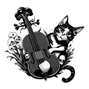 cat fiddle in the under world with skulls tattoo design idea