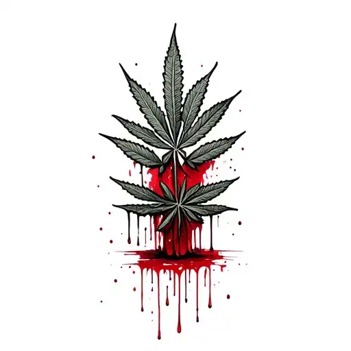 composition,marijuana leaves in the background,dripping blood tattoo design idea