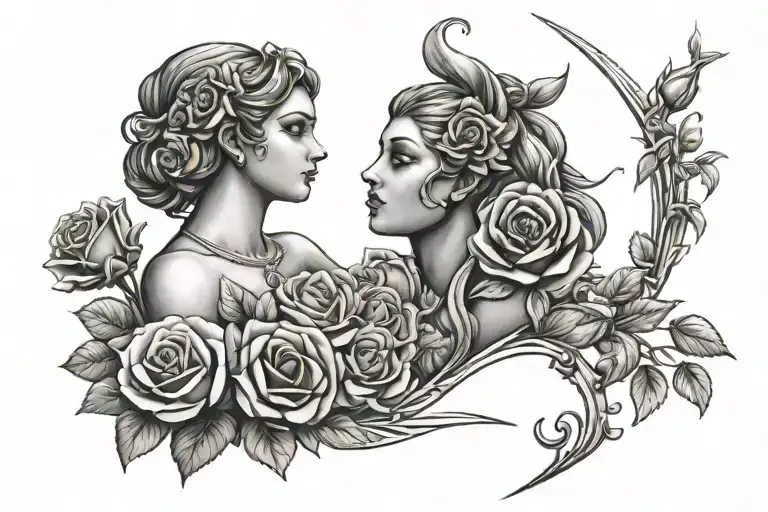 Artemis with roses tattoo design idea