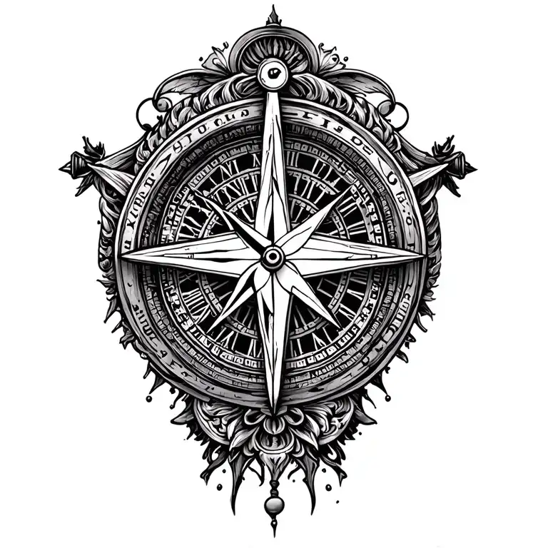 cross, clock and a compass tattoo design idea