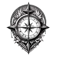 cross, clock and a compass tattoo design idea