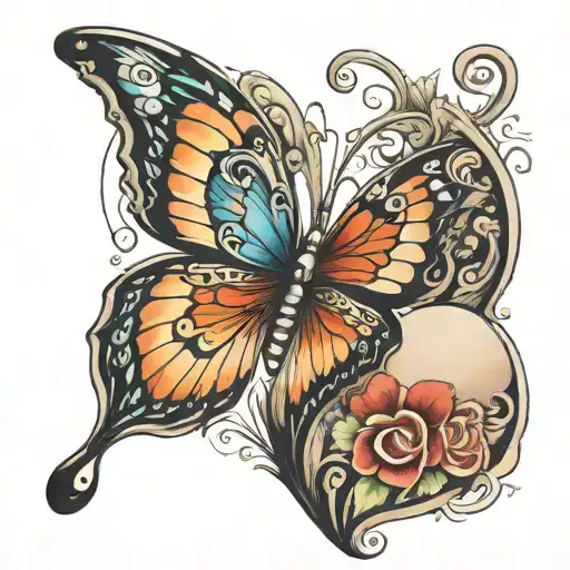 butterfly with semicolon in the middle encased inside of a heart  tattoo design idea