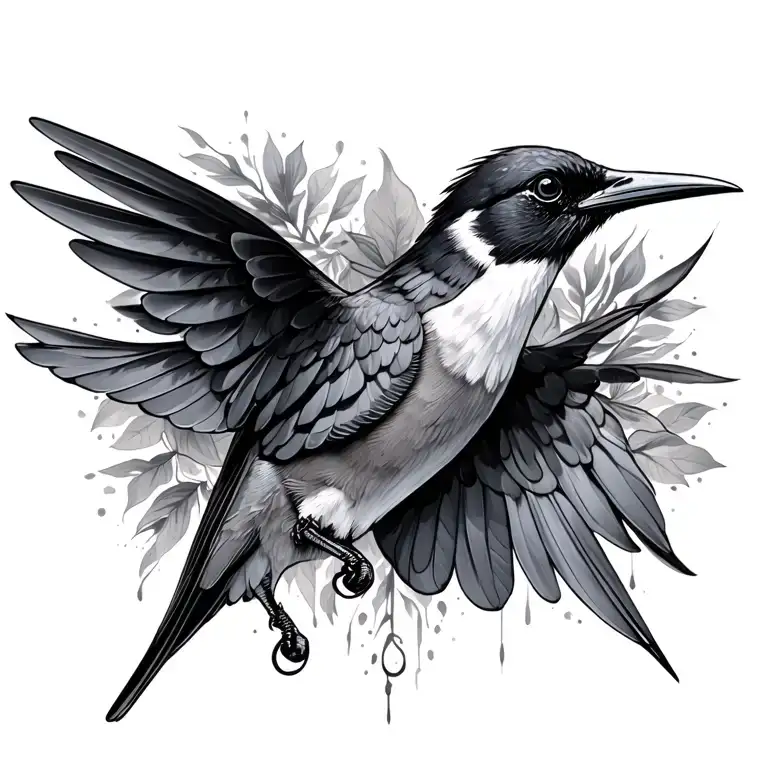humming bird following a raven tattoo design idea