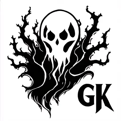 ghost with the word GK tattoo design idea