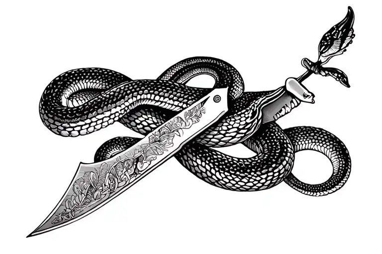 butterfly knife and snake tattoo design idea