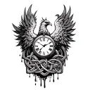 phoenix and a melting clock with a Celtic knot tattoo design idea