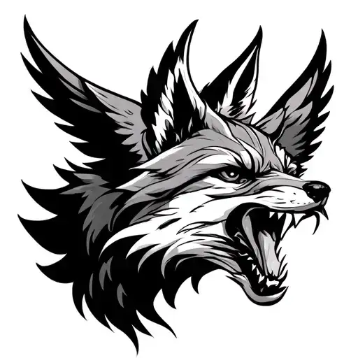 winged fox snarling tattoo design idea