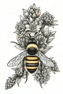 bee and heather flowers tattoo design idea