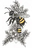 bee and heather flowers tattoo design idea