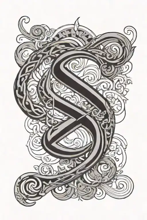 Minimalistic tattoo, from neck down to the elbow, Greek letter delta, number 5, only in black, infinity symbol tattoo design idea