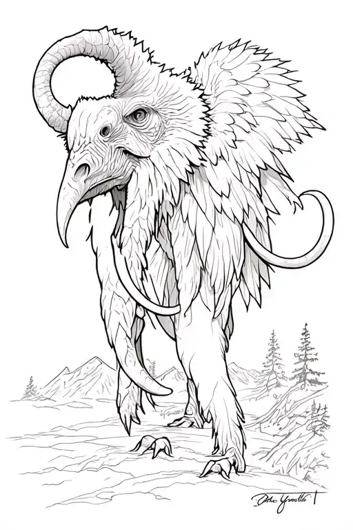mammoth and vulture tattoo design idea