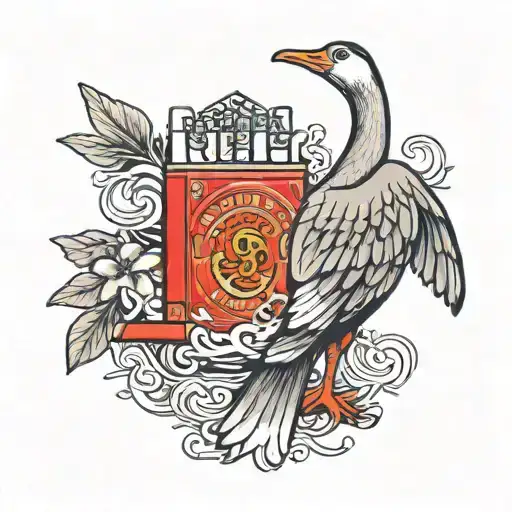 Make me a image of a Pack of cigarettes with a goose on the pack, at the bottom of the pack of cigarettes put 1936-2019  tattoo design idea