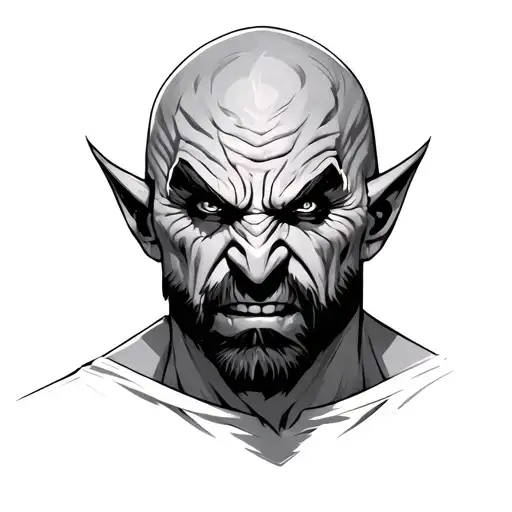 Azog from the Hobbit with pure black eyes tattoo design idea