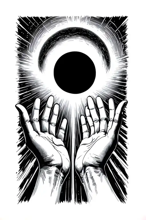 hands from the Pearl Jam "ten" album cover reaching towards a black hole sun based off soundgarden's song "black hole su tattoo design idea