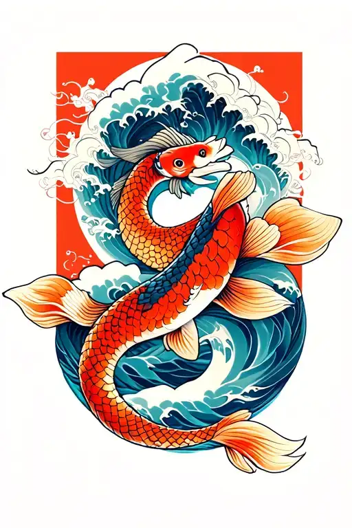 traditional Japanese style with snake wrapped, Japanese waves, koi fish tattoo design idea