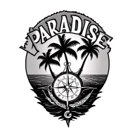 "Paradise found" palm trees and compass intertwined tattoo design idea