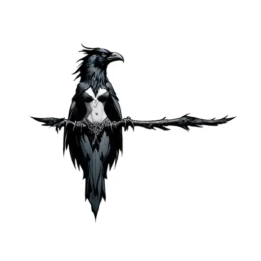 The Morrigan, Goddess of Death with a large crow tattoo design idea