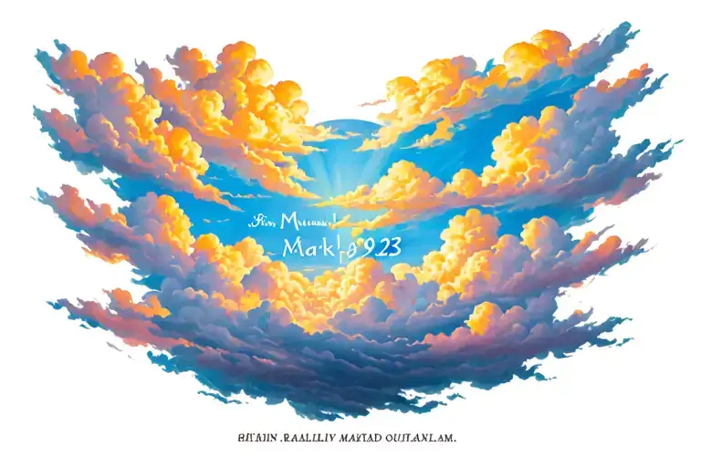 mark 9:23 written with clouds behind tattoo design idea